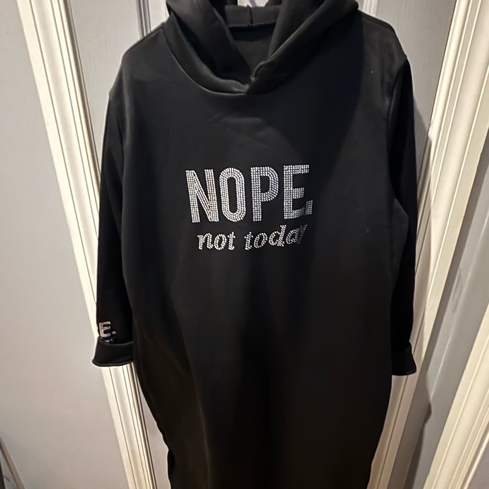 Black Hoodie Dress with Rhinestone Text